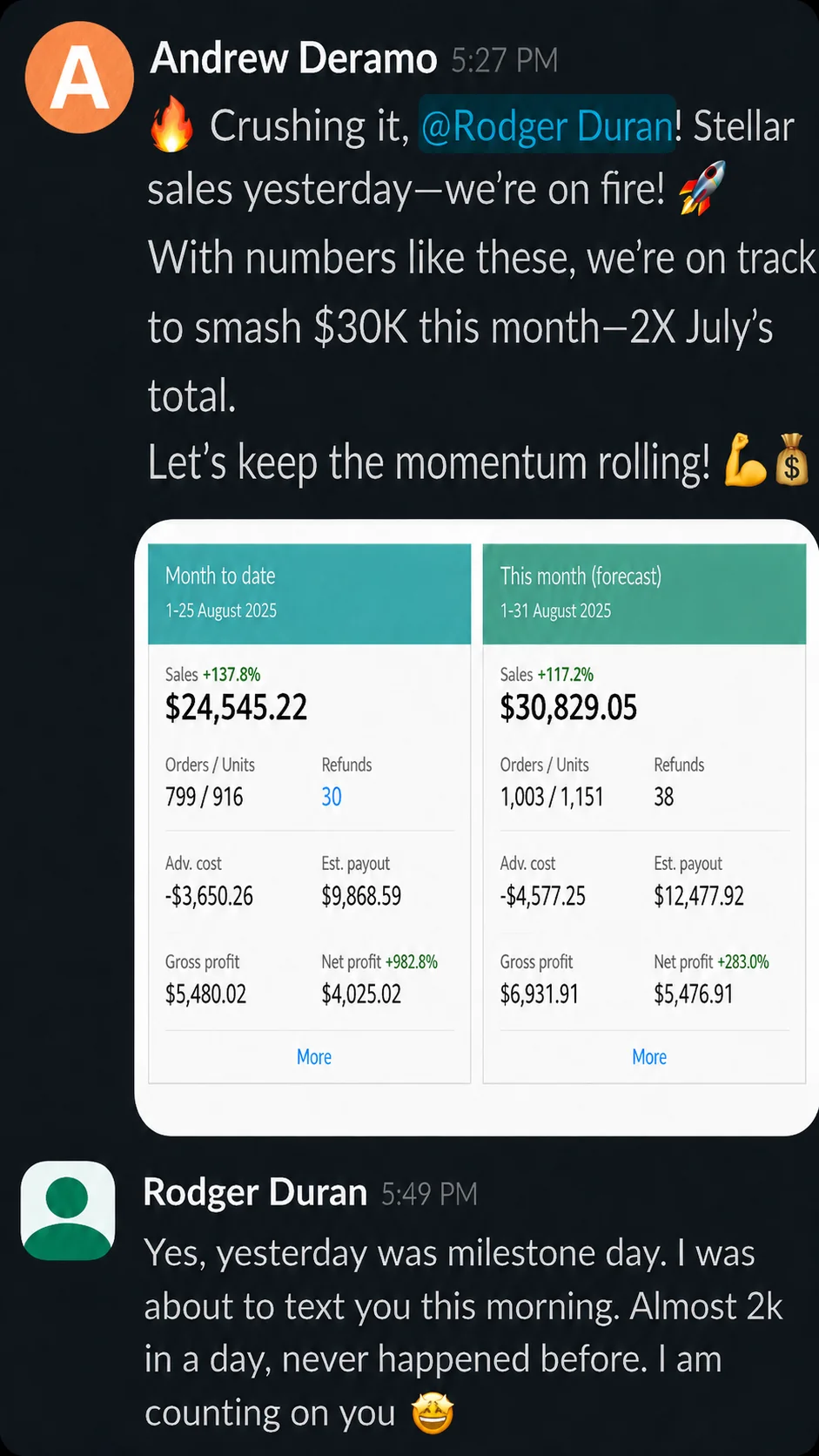 Client message — results from Selltru campaigns
