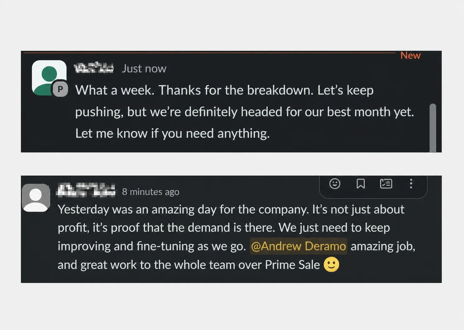 Client message — Prime Sale amazing job